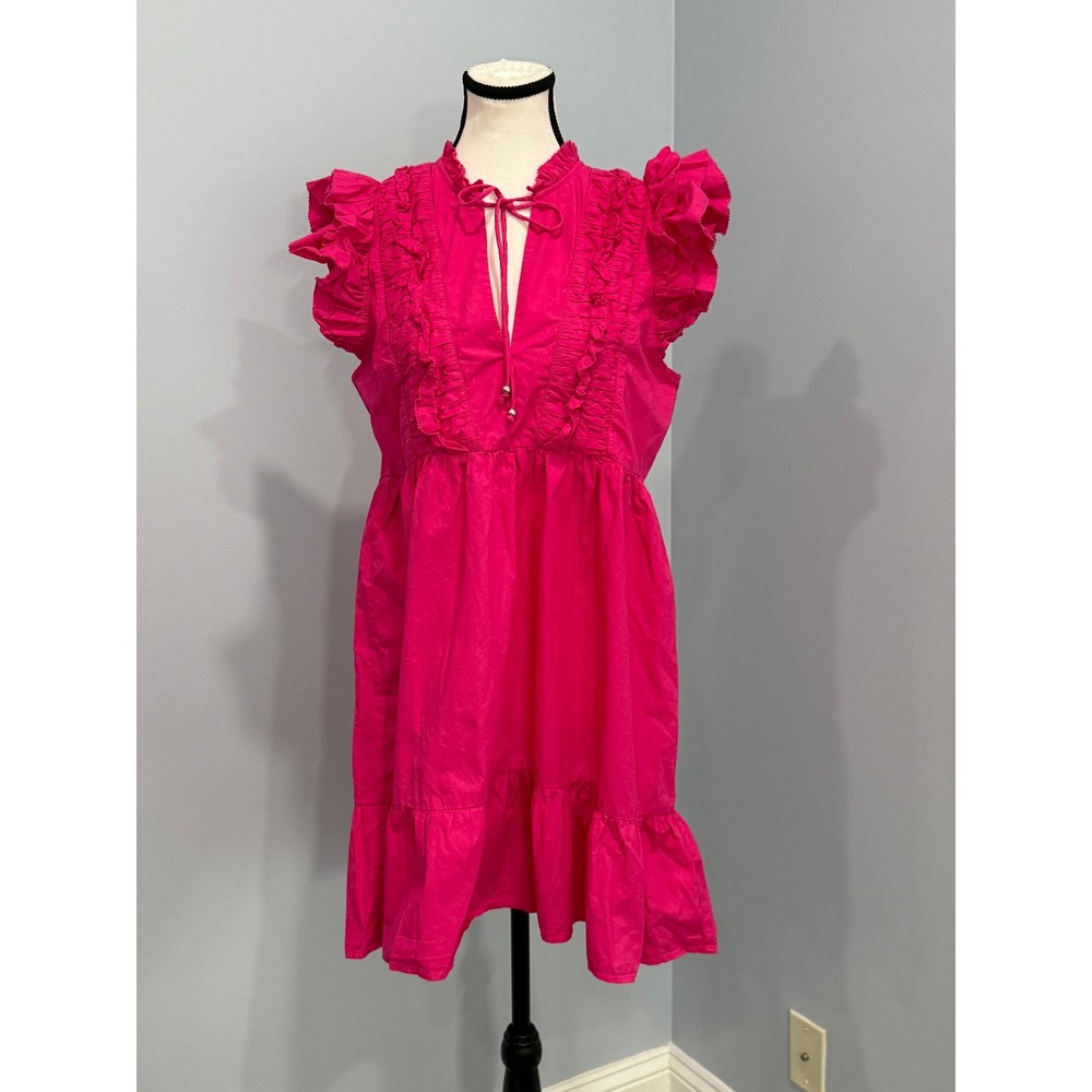 Caroline Constas Small Hot Pink Ruffled Tiered Mini Dress Barbiecore Coquette